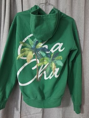 Cha Cha Matcha Green Pullover Hoodie Sweatshirt Sz Small Palm Tree Graphic Merch